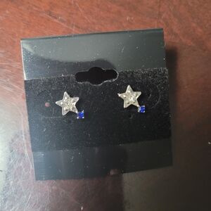 Rampage Silver Color with White and Blue Rhinestone Earrings